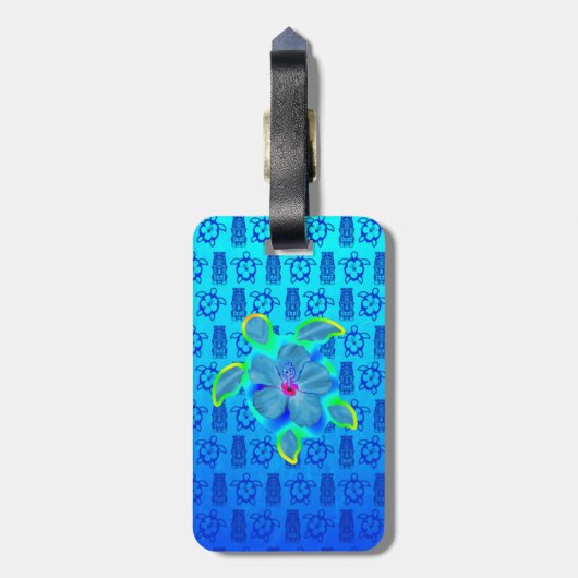 Tropische Honu Turtle en Hibiscus Bagagelabel (Achterkant verticaal)