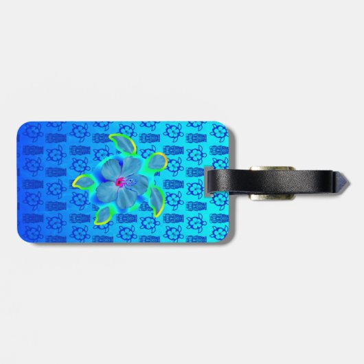 Tropische Honu Turtle en Hibiscus Bagagelabel (Achterkant horizontaal)