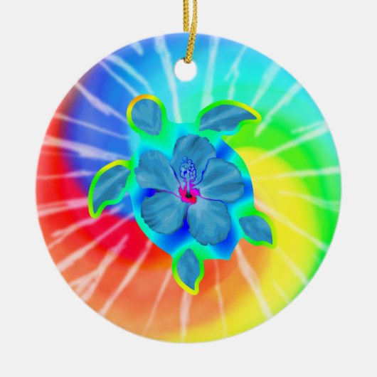 Tropische Honu Turtle en Hibiscus Keramisch Ornament (Voorkant)