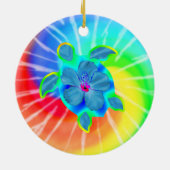 Tropische Honu Turtle en Hibiscus Keramisch Ornament (Achterkant)