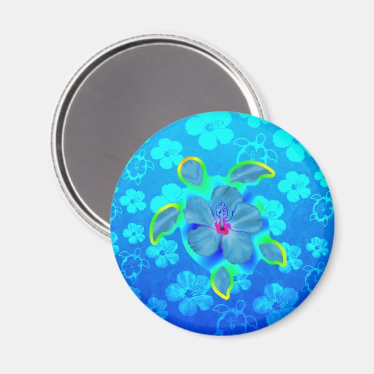 Tropische Honu Turtle en Hibiscus Magneet (Voorkant / Achterkant)