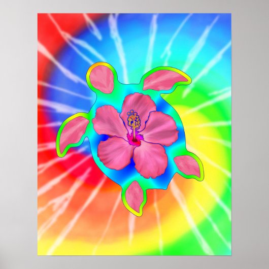 Tropische Honu Turtle en Hibiscus Poster (Voorkant)
