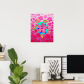 Tropische Honu Turtle en Hibiscus Poster (Thuiskantoor)