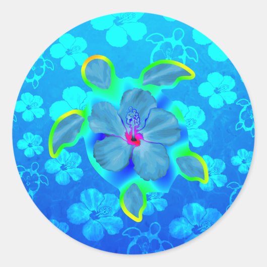 Tropische Honu Turtle en Hibiscus Ronde Sticker (Voorkant)