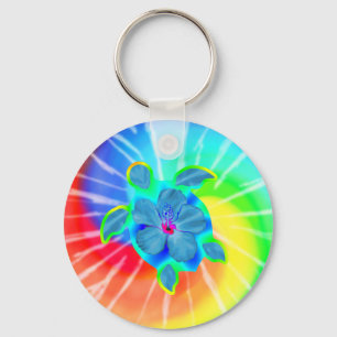 Tropische Honu Turtle en Hibiscus Sleutelhanger