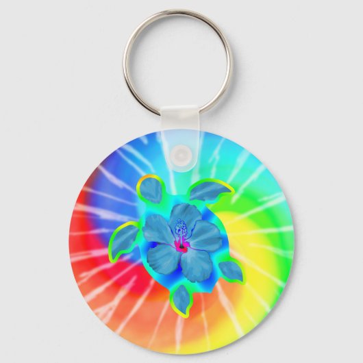 Tropische Honu Turtle en Hibiscus Sleutelhanger (Voorkant)
