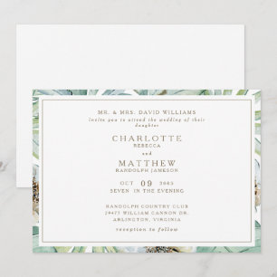 Tropische Horizontale Gouden Witte Huwelijksuitnod Kaart