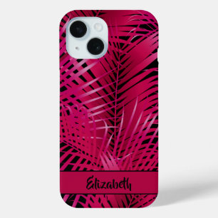 Tropische hotroze handpalm Fronds Persoonlijke naa iPhone 15 Case