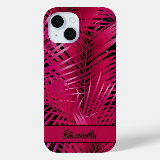 Tropische hotroze handpalm Fronds Persoonlijke naa Case-Mate iPhone Case (Achterkant)
