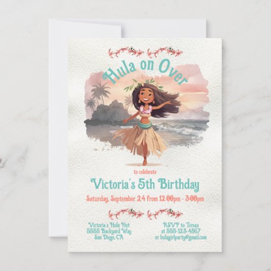 Tropische Hula Meisje Verjaardagsfeestje Kaart (Voorkant)