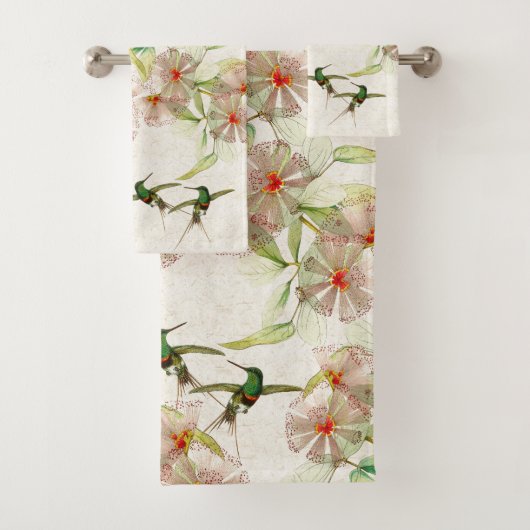 Tropische Hummingbird Birds Flowers Bath Towel Set Bad Handdoek (Insitu)