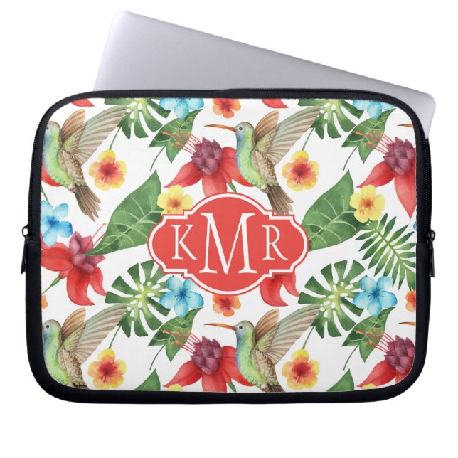Tropische Hummingvogel | Monogram Laptop Sleeve (Voorkant)