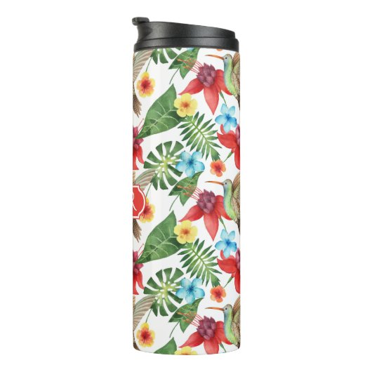 Tropische Hummingvogel | Monogram Thermosbeker (Geroteerd rechts)