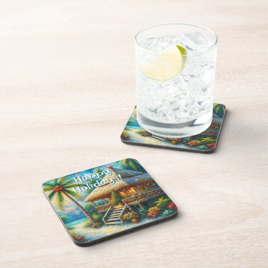 Tropische hut Kerstmis Palm Beach Lights Bier Onderzetter (Rechterzijde)