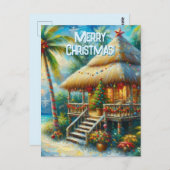 Tropische hut Kerstmis Palm Beach Lights Briefkaart (Voorkant / Achterkant)