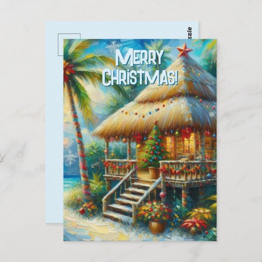 Tropische hut Kerstmis Palm Beach Lights Briefkaart (Voorkant / Achterkant)