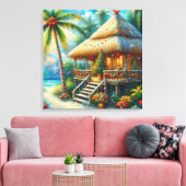 Tropische hut Kerstmis Palm Beach Lights Canvas Afdruk (Insitu (Woonkamer))