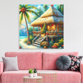 Tropische hut Kerstmis Palm Beach Lights Canvas Afdruk