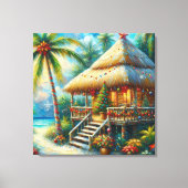 Tropische hut Kerstmis Palm Beach Lights Canvas Afdruk (Voorkant)