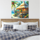 Tropische hut Kerstmis Palm Beach Lights Canvas Afdruk (Insitu (Slaapkamer))