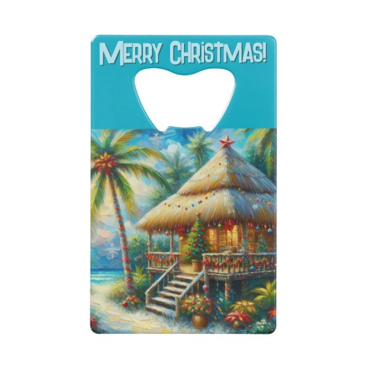 Tropische hut Kerstmis Palm Beach Lights Creditkaart Flessenopener (Voorkant)