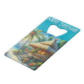 Tropische hut Kerstmis Palm Beach Lights Creditkaart Flessenopener (Achterkant Gekanteld)