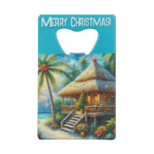 Tropische hut Kerstmis Palm Beach Lights Creditkaart Flessenopener (Achterkant)