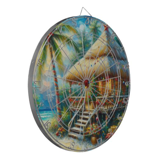 Tropische hut Kerstmis Palm Beach Lights Dartbord (Voorkant Links)