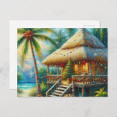 Tropische hut Kerstmis Palm Beach Lights Feestdagenkaart (Voorkant / Achterkant)
