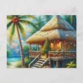 Tropische hut Kerstmis Palm Beach Lights Feestdagenkaart (Voorkant)
