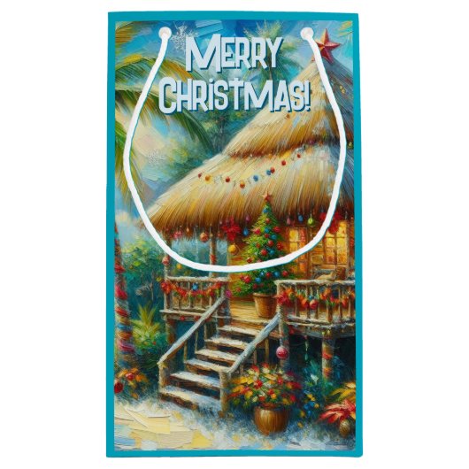 Tropische hut Kerstmis Palm Beach Lights Klein Cadeauzakje (Achterkant)