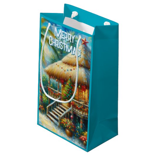 Tropische hut Kerstmis Palm Beach Lights Klein Cadeauzakje (Achterkant Gekanteld)