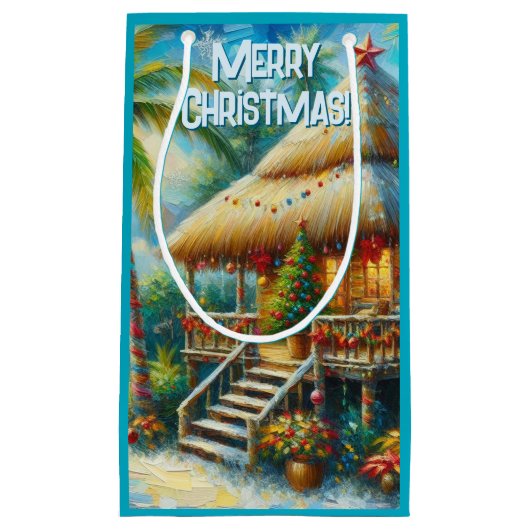 Tropische hut Kerstmis Palm Beach Lights Klein Cadeauzakje (Voorkant)