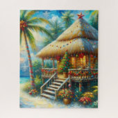 Tropische hut Kerstmis Palm Beach Lights Legpuzzel (Verticaal)