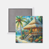 Tropische hut Kerstmis Palm Beach Lights Magneet (Voorkant / Achterkant)