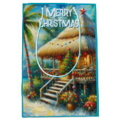 Tropische hut Kerstmis Palm Beach Lights Medium Cadeauzakje (Voorkant)