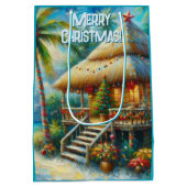 Tropische hut Kerstmis Palm Beach Lights Medium Cadeauzakje (Achterkant)