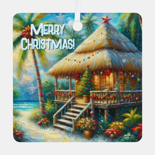 Tropische hut Kerstmis Palm Beach Lights Metalen Ornament (Voorkant)