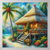 Tropische hut Kerstmis Palm Beach Lights Poster (Voorkant)