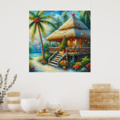 Tropische hut Kerstmis Palm Beach Lights Poster (Keuken)