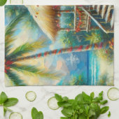 Tropische hut Kerstmis Palm Beach Lights Theedoek (Gevouwen)