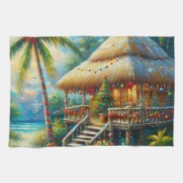 Tropische hut Kerstmis Palm Beach Lights Theedoek