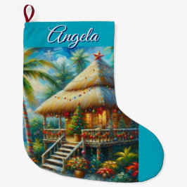 Tropische Hut Kerstmis Palm Tree Beach Coastal Grote Kerstsok