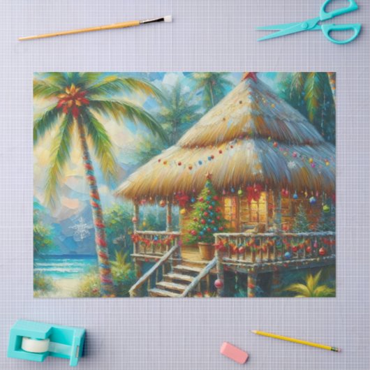 Tropische Hut Kerstmis Palm Tree Beach Decoupage Tissuepapier (Craft)
