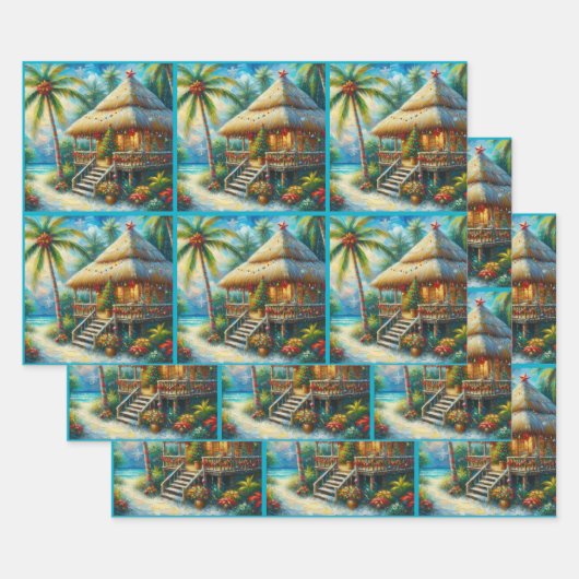 Tropische Hut Kerstmis Palm Tree Decoupage Inpakpapier Vel (Set)