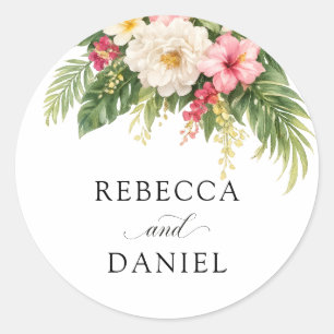 Tropische Huwelijkssticker Bloem Hibiscus Groen Ronde Sticker