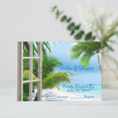 Tropische huwelijksstrand scène Huwelijk RSVP kaar (Staand voorkant)