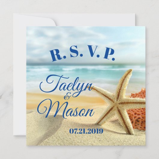 Tropische huwelijksstrand scene RSVP kaart (Voorkant)