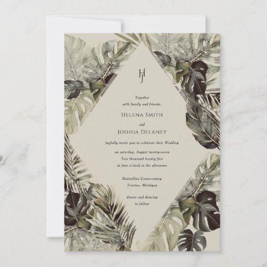 Tropische huwelijksuitnodiging - Botanisch ontwerp Kaart (Voorkant)