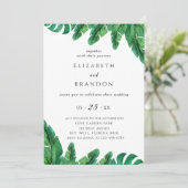 Tropische huwelijksuitnodiging met wilde palmen save the date (Staand voorkant)